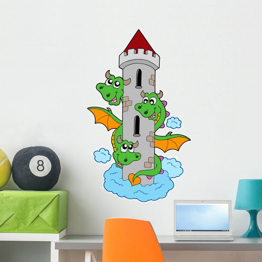 Three Headed Dragon With Tower Wall Decal