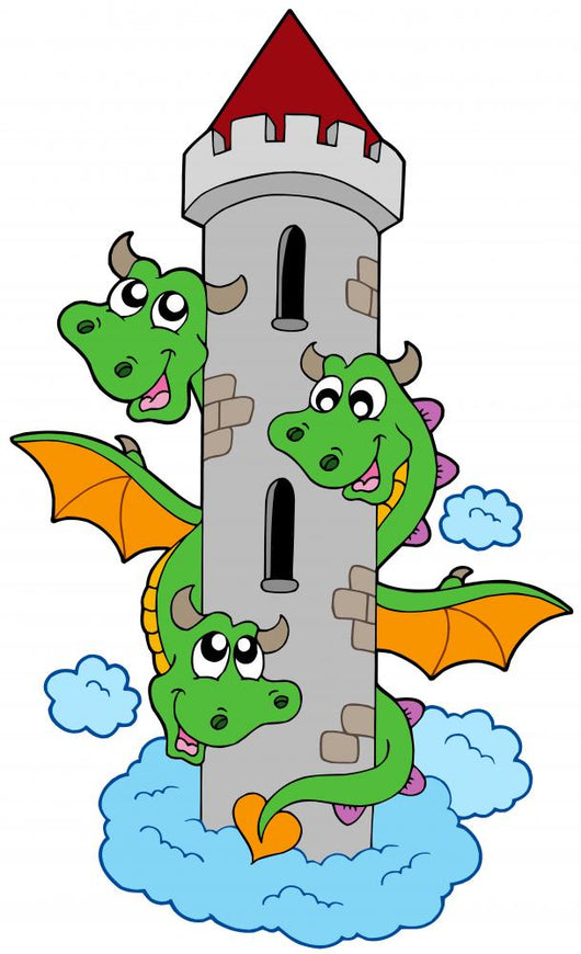 Three Headed Dragon With Tower Wall Decal