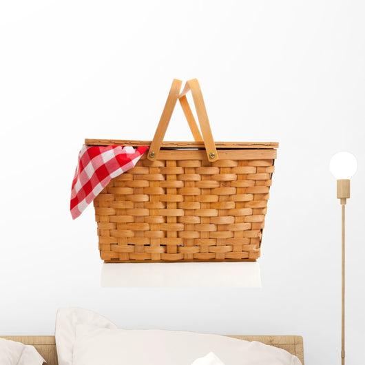 Wicker Picnic Basket With Gingham Cloth Wall Decal
