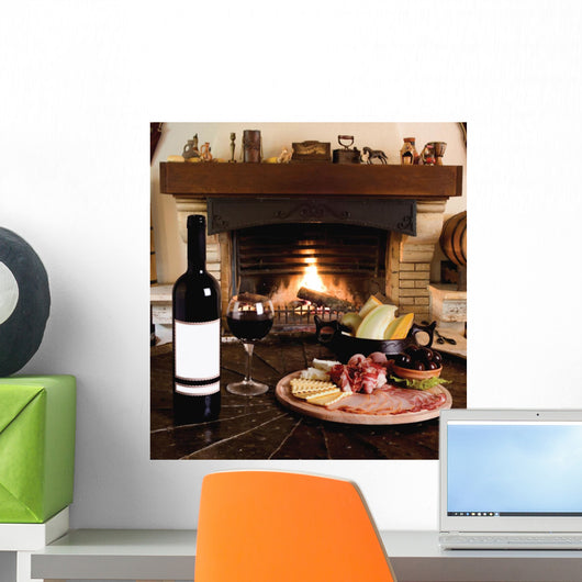 wine bottle with red wine glass Wall Mural