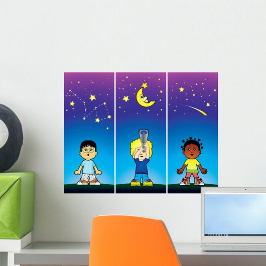 Children Looking Stars Wall Mural