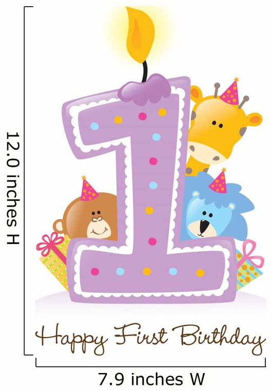 Baby's Decals - Happy First Birthday Candle and Animals Isolated on white Wall Decal