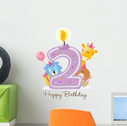 Happy Birthday Candle and Animals Isolated on white Wall Decal
