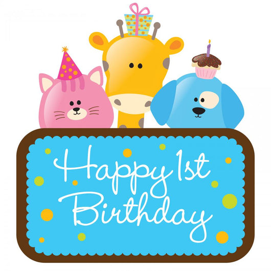 Isolated Baby Animals With First Birthday Sign Wall Decal