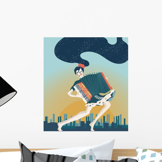 Girl and Accordion Wall Decal