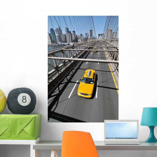 Brooklyn bridge & Yellow Cab. Wall Mural