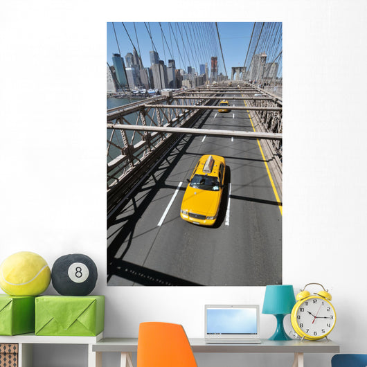 Brooklyn bridge & Yellow Cab. Wall Mural