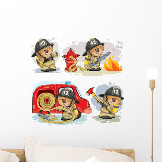 Teddy Bear Firefighter Wall Decal Sticker Set