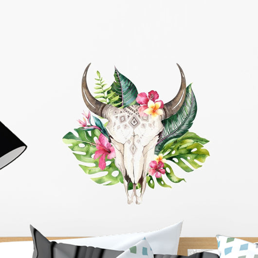 Tropical Bohemian Cow Skull Wall Decal