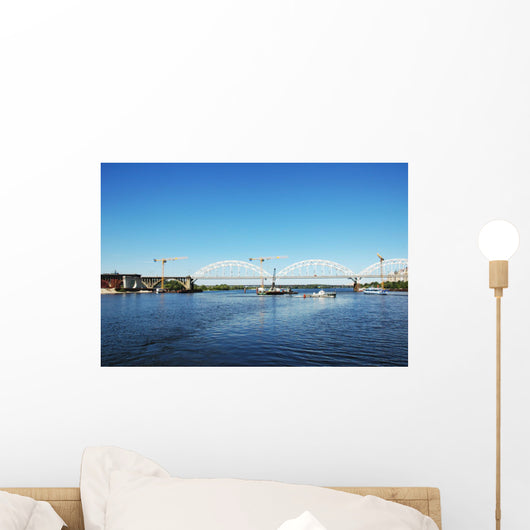 Cranes and Bridge under Construction Wall Mural