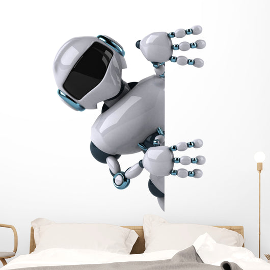 White Futuristic Peeking Robot Wall Decal