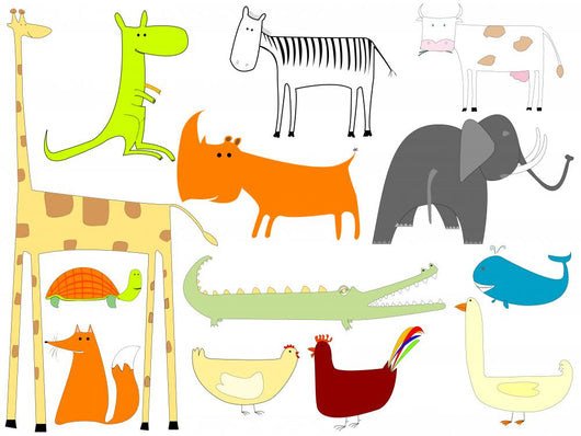 drawing of animals isolated on white background Wall Decal