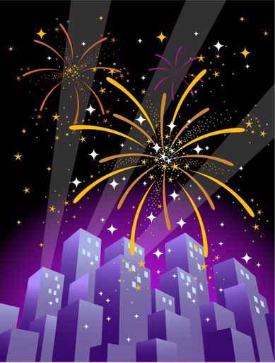 Fireworks over City Skyline Wall Mural