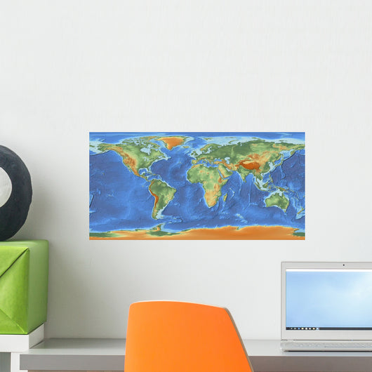 World map with relief Wall Mural