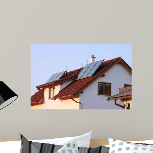 House with Solar Panels on the Roof for Water Heating Wall Mural