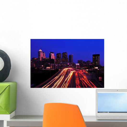 Philadelphia Skyline Night Winter Wall Mural
