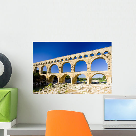 Roman aqueduct, Pont du Gard, Languedoc-Roussillon, France Wall Mural