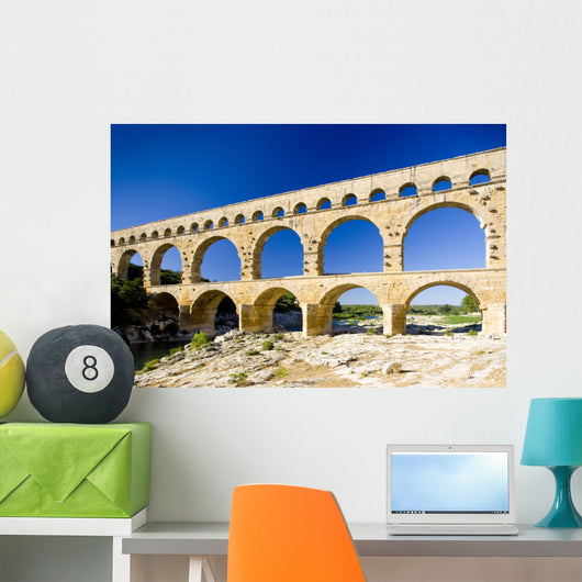 Roman aqueduct, Pont du Gard, Languedoc-Roussillon, France Wall Mural