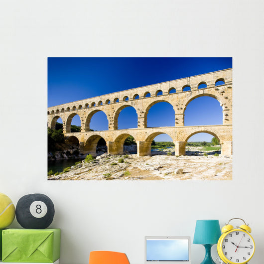 Roman aqueduct, Pont du Gard, Languedoc-Roussillon, France Wall Mural