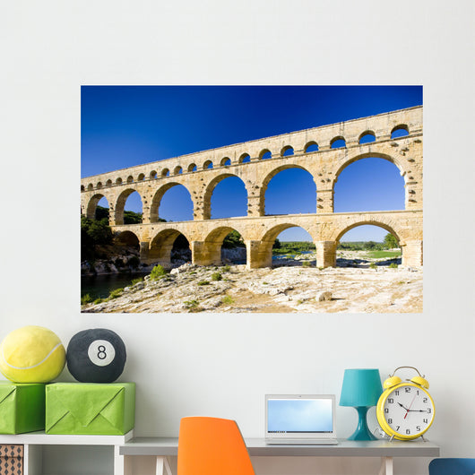 Roman aqueduct, Pont du Gard, Languedoc-Roussillon, France Wall Mural