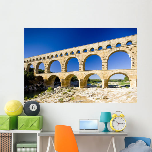 Roman aqueduct, Pont du Gard, Languedoc-Roussillon, France Wall Mural