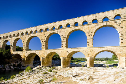Roman aqueduct, Pont du Gard, Languedoc-Roussillon, France Wall Mural