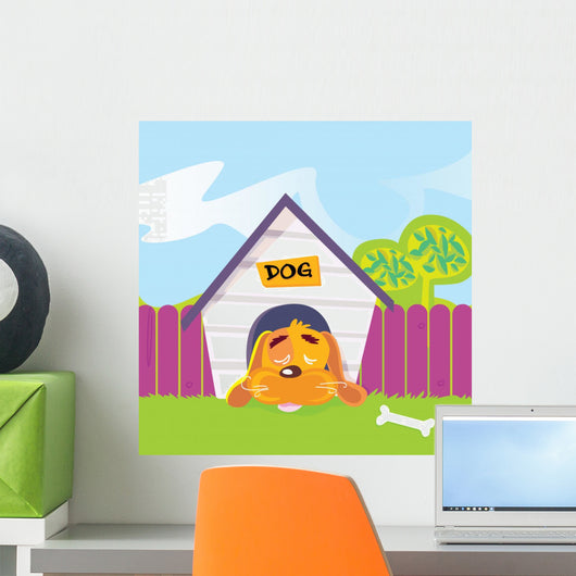 Dog Sleeping in Dog House Vector Illustration Wall Mural
