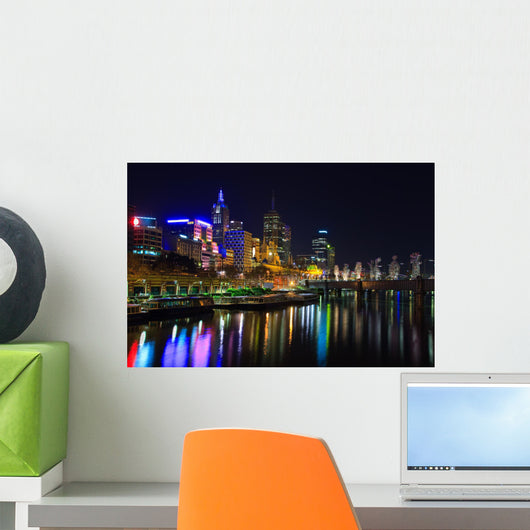 Downtown of Melbourne at night, Yarra river Wall Mural