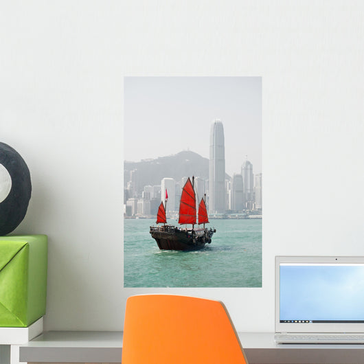 Hong Kong junk boat Wall Mural