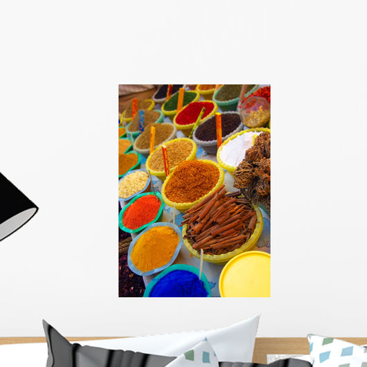 spices and dyes on an arabian market stall Wall Mural