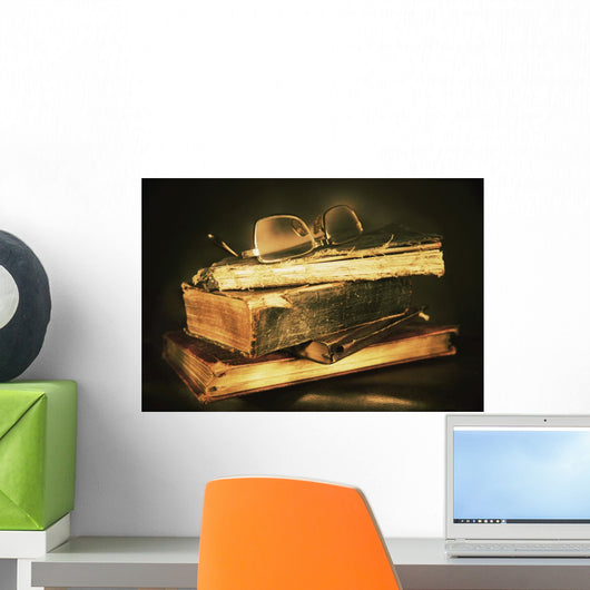Glasses On Top Of Books Wall Mural