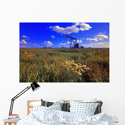 Pumpjack In A Field, Alberta, Canada Wall Mural