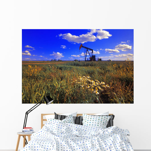 Pumpjack In A Field, Alberta, Canada Wall Mural