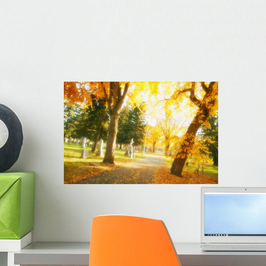 A Sidewalk Through Fall Trees Wall Mural