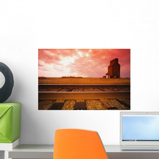 Railroad Track And Grain Elevator Wall Mural