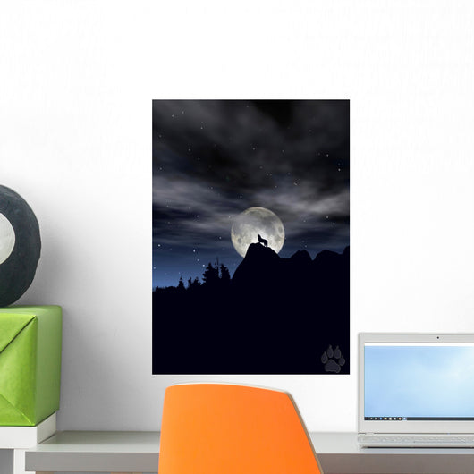 Wolf howling in moonlight silhoutte Wall Mural