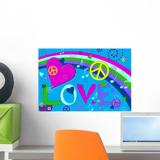 Love Peace and Hearts Wall Mural