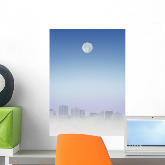 Moon Over Buildings Wall Mural