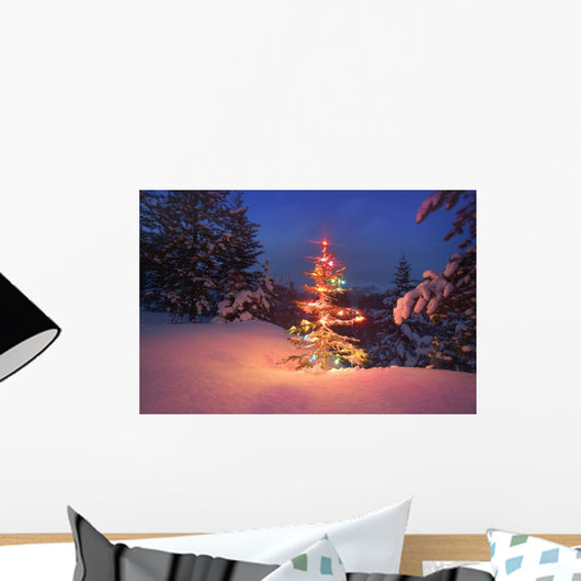 Christmas Tree At Night Wall Mural