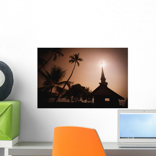 Tropical Church In Silhouette Wall Mural