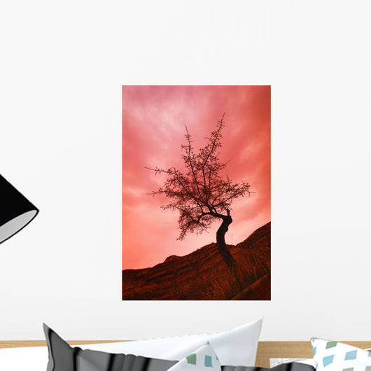 Silhouette Of Shrub Tree Wall Mural