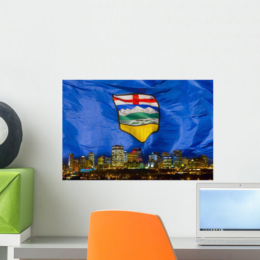 Flag Of Alberta Over Edmonton Wall Mural