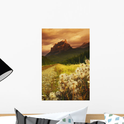 A Country Road With A Mountain In The Background Wall Mural