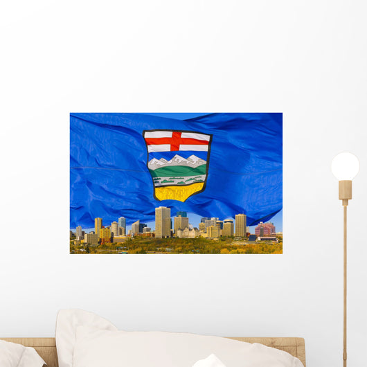 Alberta's Flag Behind Edmonton Skyline Wall Mural