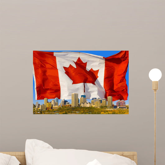 Canadian Flag Behind Edmonton Wall Mural