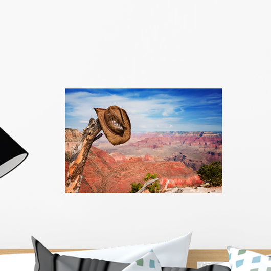 Hat hung on a branch near the Grand Canyon Wall Mural