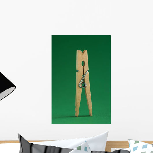 Clothespin On Green Background Wall Mural