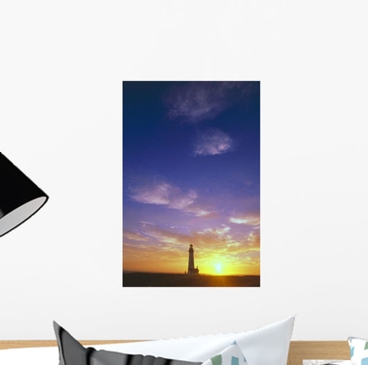 Sunset Behind Yaquina Head Lighthouse, Yaquina Bay Wall Mural