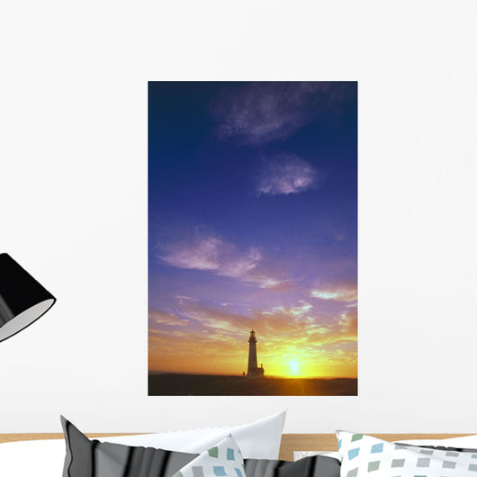 Sunset Behind Yaquina Head Lighthouse, Yaquina Bay Wall Mural