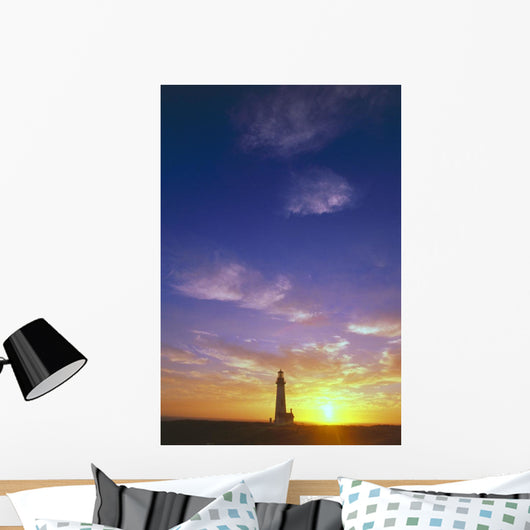 Sunset Behind Yaquina Head Lighthouse, Yaquina Bay Wall Mural